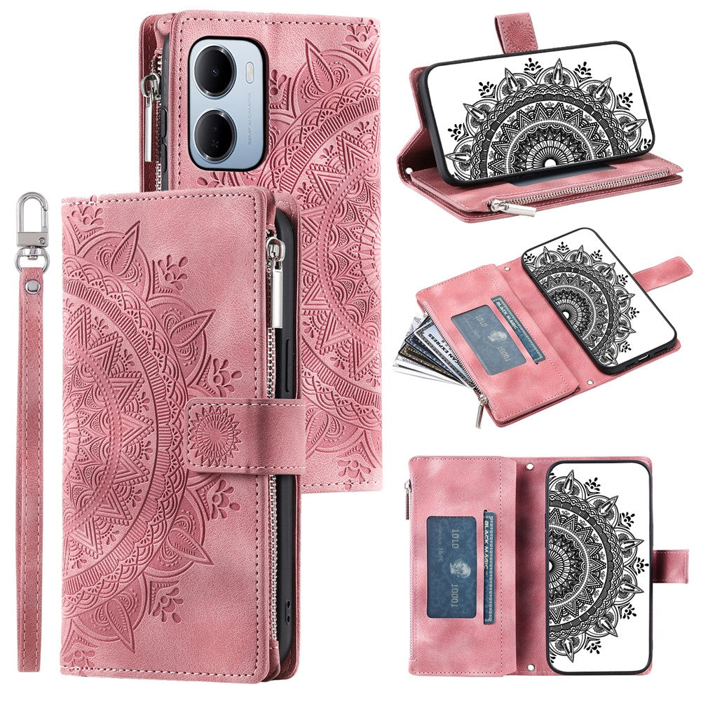 For Xiaomi Redmi 15a 5G Wallet Case Mandala Flower Pattern PU Leather Phone Cover with Wrist Strap