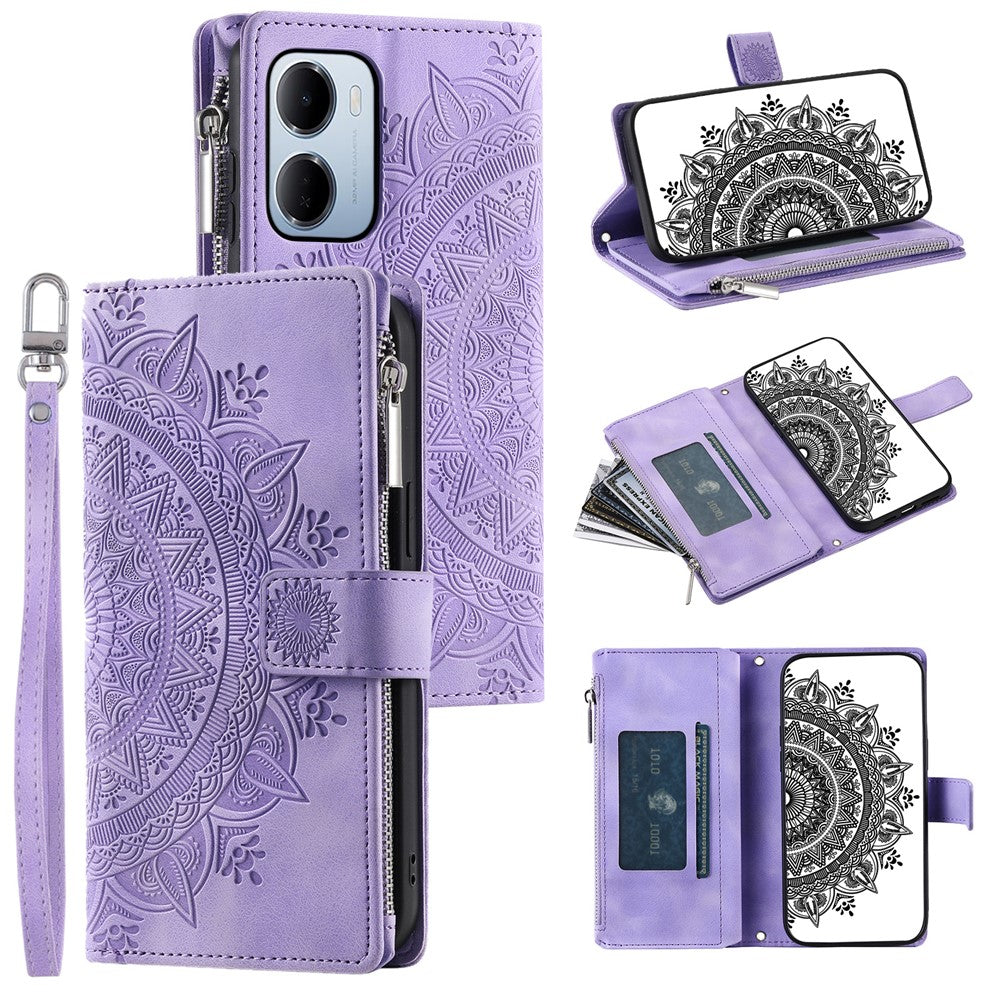 For Xiaomi Redmi 15a 5G Wallet Case Mandala Flower Pattern PU Leather Phone Cover with Wrist Strap