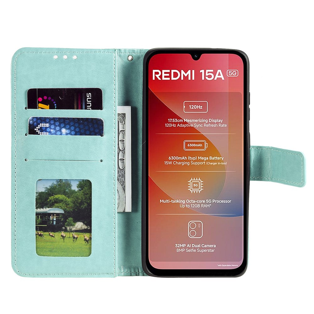 For Xiaomi Redmi 15a 5G Stand Case Imprinted Totem PU Leather Wallet Phone Cover with Wrist Strap