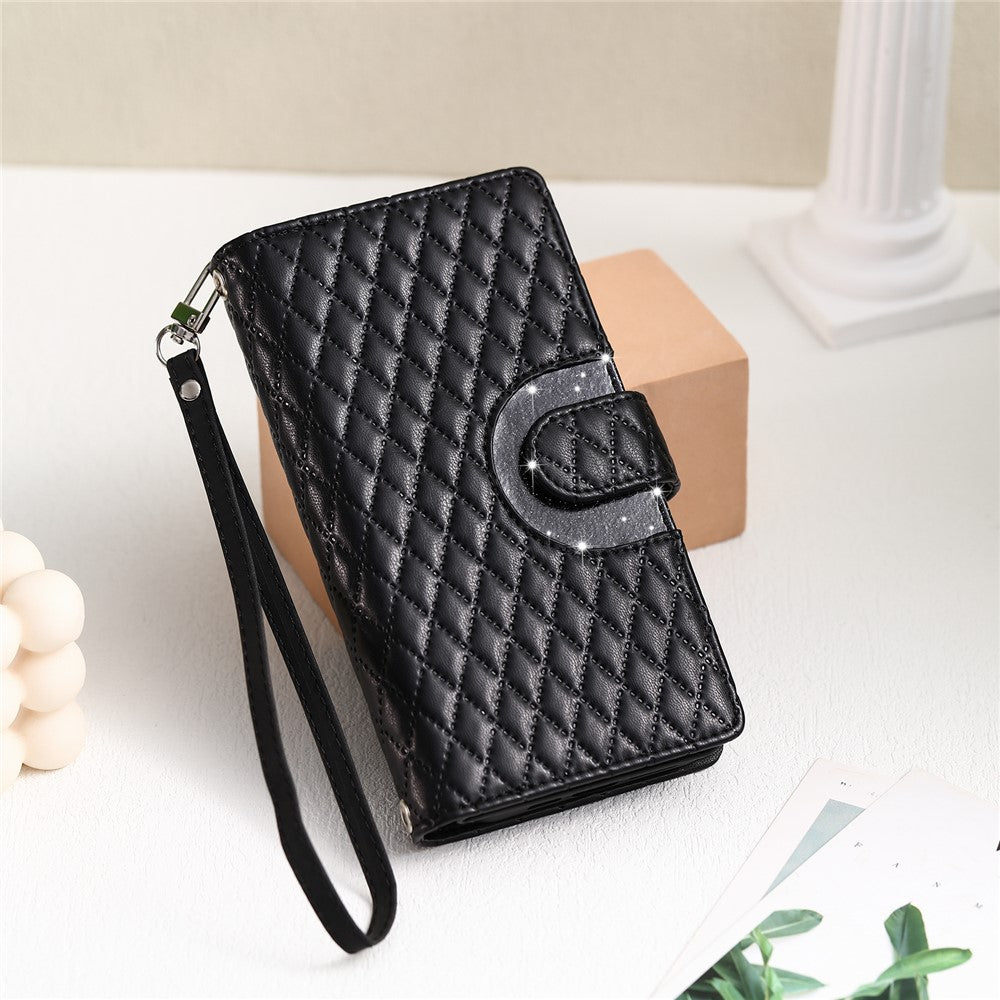 For Xiaomi Redmi 15a 5G Phone Case Zipper Pocket Glitter Leather Phone Cover with Wrist Strap