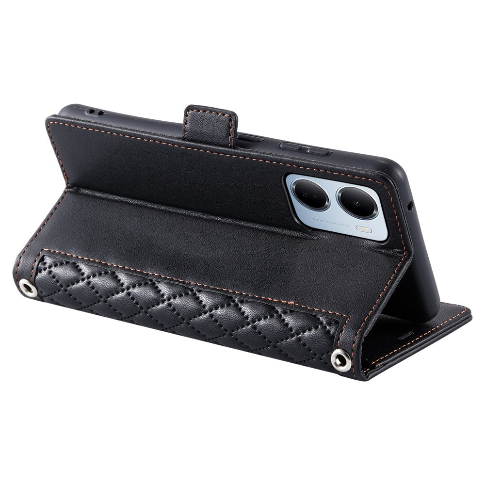 For Xiaomi Redmi 15a 5G Leather Case Rhombus Texture Wallet Stand Phone Cover with Wrist Strap