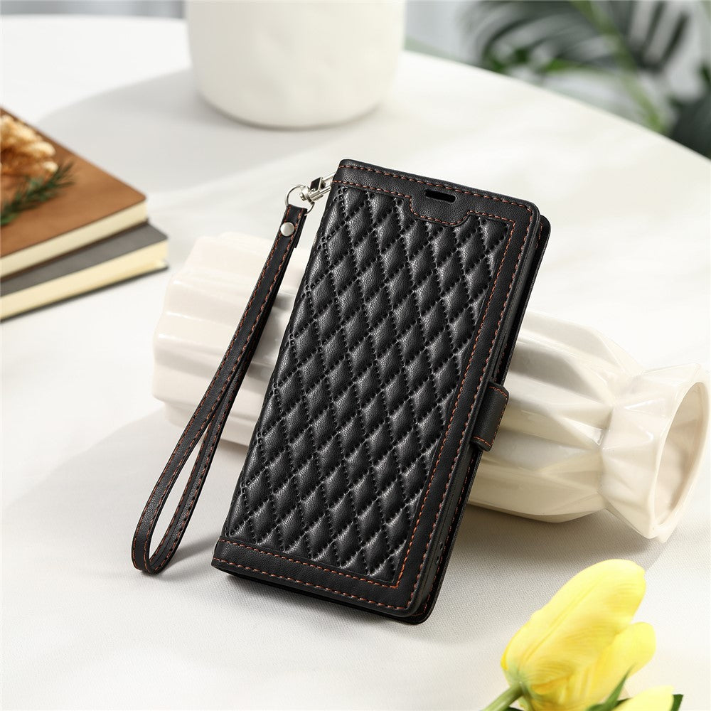 For Xiaomi Redmi 15a 5G Leather Case Rhombus Texture Wallet Stand Phone Cover with Wrist Strap