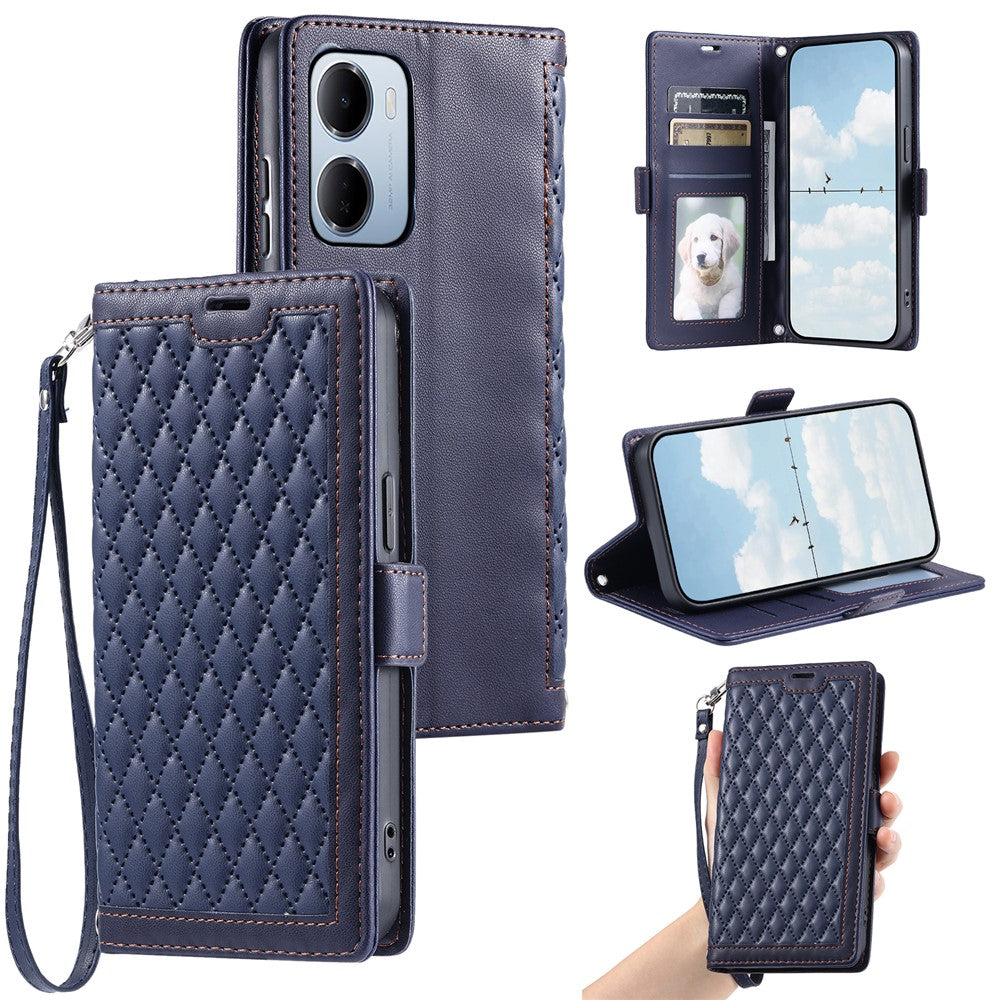For Xiaomi Redmi 15a 5G Leather Case Rhombus Texture Wallet Stand Phone Cover with Wrist Strap