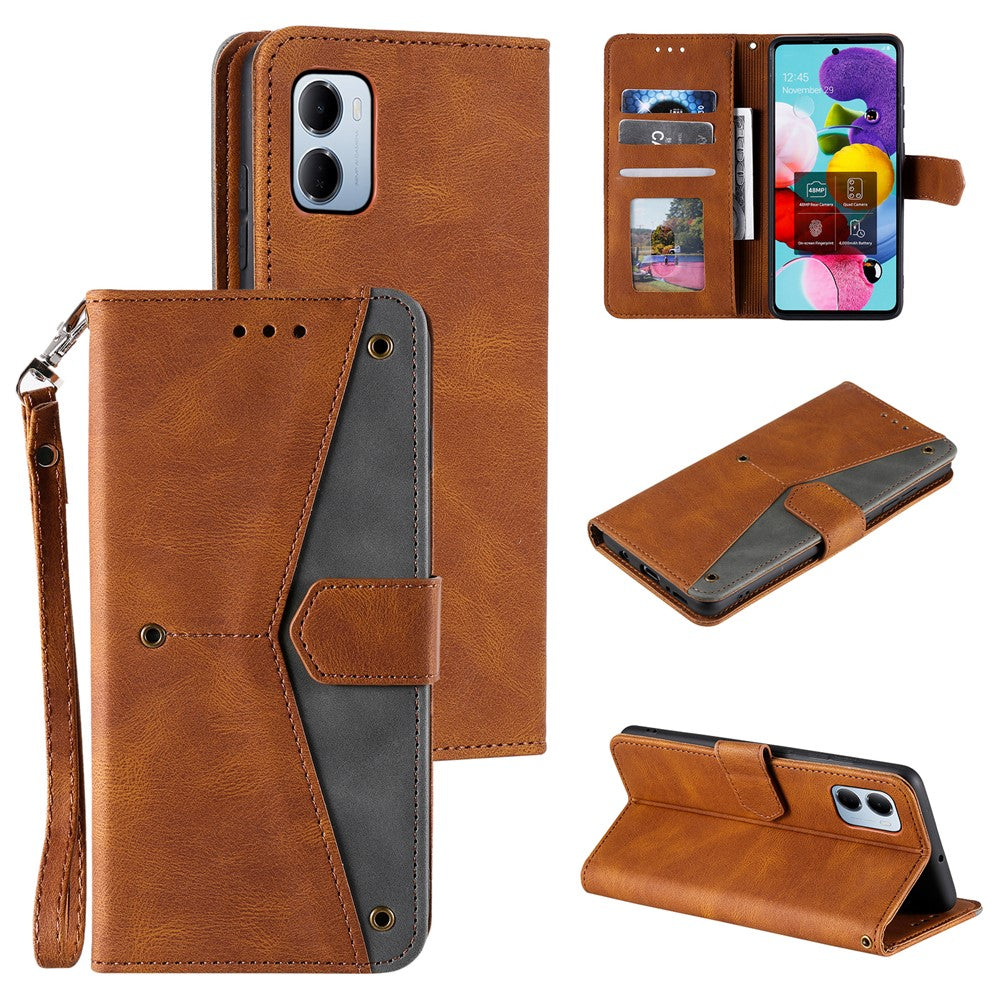 For Xiaomi Redmi 15a 5G Leather Case Splicing Stitching Wallet Phone Cover with Wrist Strap
