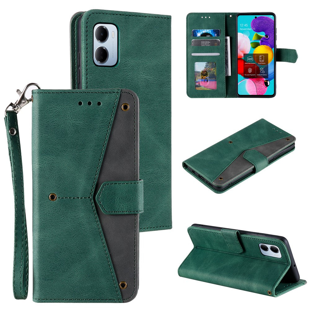 For Xiaomi Redmi 15a 5G Leather Case Splicing Stitching Wallet Phone Cover with Wrist Strap