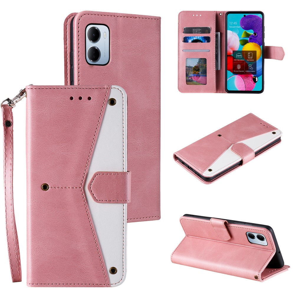 For Xiaomi Redmi 15a 5G Leather Case Splicing Stitching Wallet Phone Cover with Wrist Strap