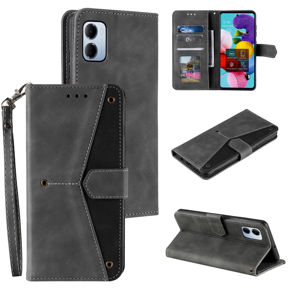For Xiaomi Redmi 15a 5G Leather Case Splicing Stitching Wallet Phone Cover with Wrist Strap