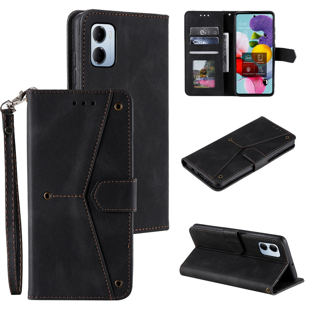 For Xiaomi Redmi 15a 5G Leather Case Splicing Stitching Wallet Phone Cover with Wrist Strap