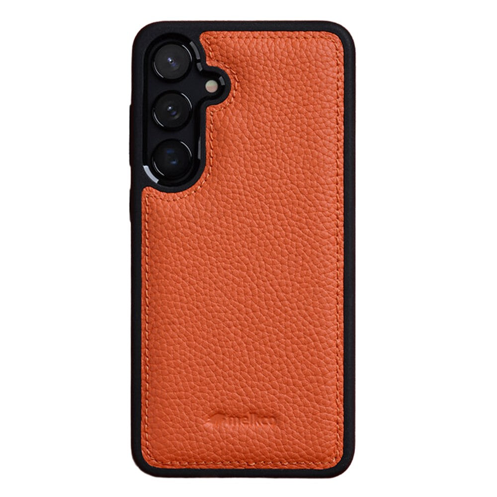 MELKCO For Samsung Galaxy S25+ Case Genuine Cow Leather Coated PC Phone Cover