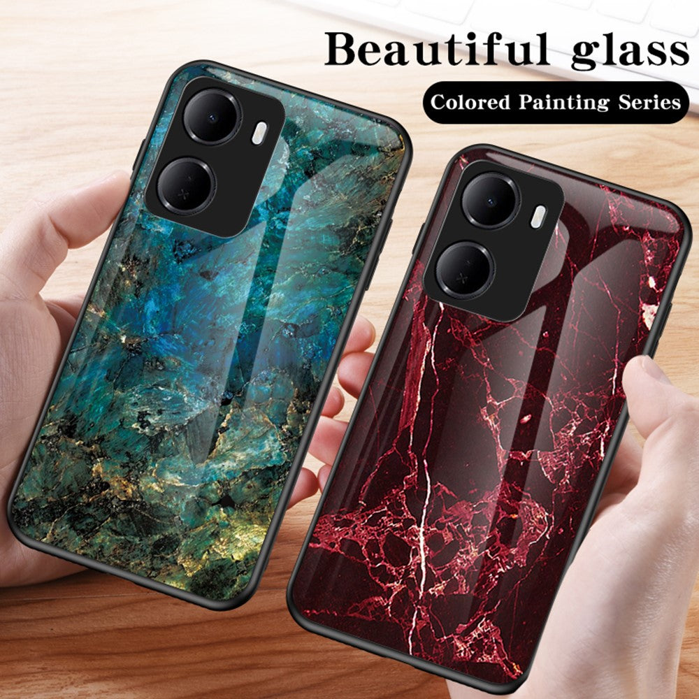 For Xiaomi Redmi 15a 5G Phone Case Marble Pattern Tempered Glass + PC + TPU Protective Phone Cover