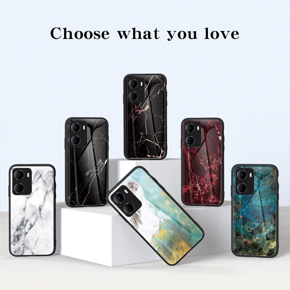 For Xiaomi Redmi 15a 5G Phone Case Marble Pattern Tempered Glass + PC + TPU Protective Phone Cover
