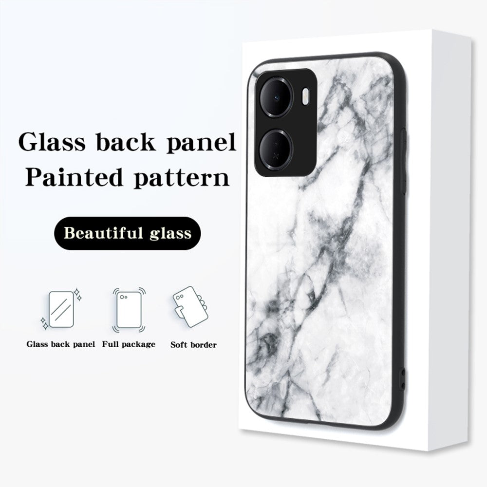 For Xiaomi Redmi 15a 5G Phone Case Marble Pattern Tempered Glass + PC + TPU Protective Phone Cover