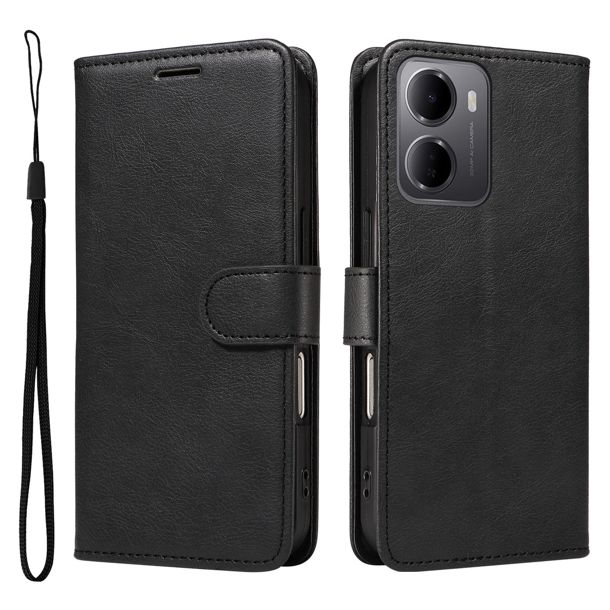 For Xiaomi Redmi 15a 5G Leather Wallet Case with Strap Solid Color Phone Stand Cover