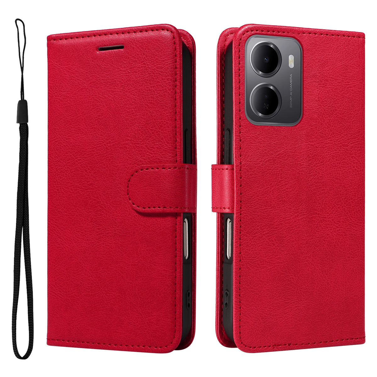 For Xiaomi Redmi 15a 5G Leather Wallet Case with Strap Solid Color Phone Stand Cover