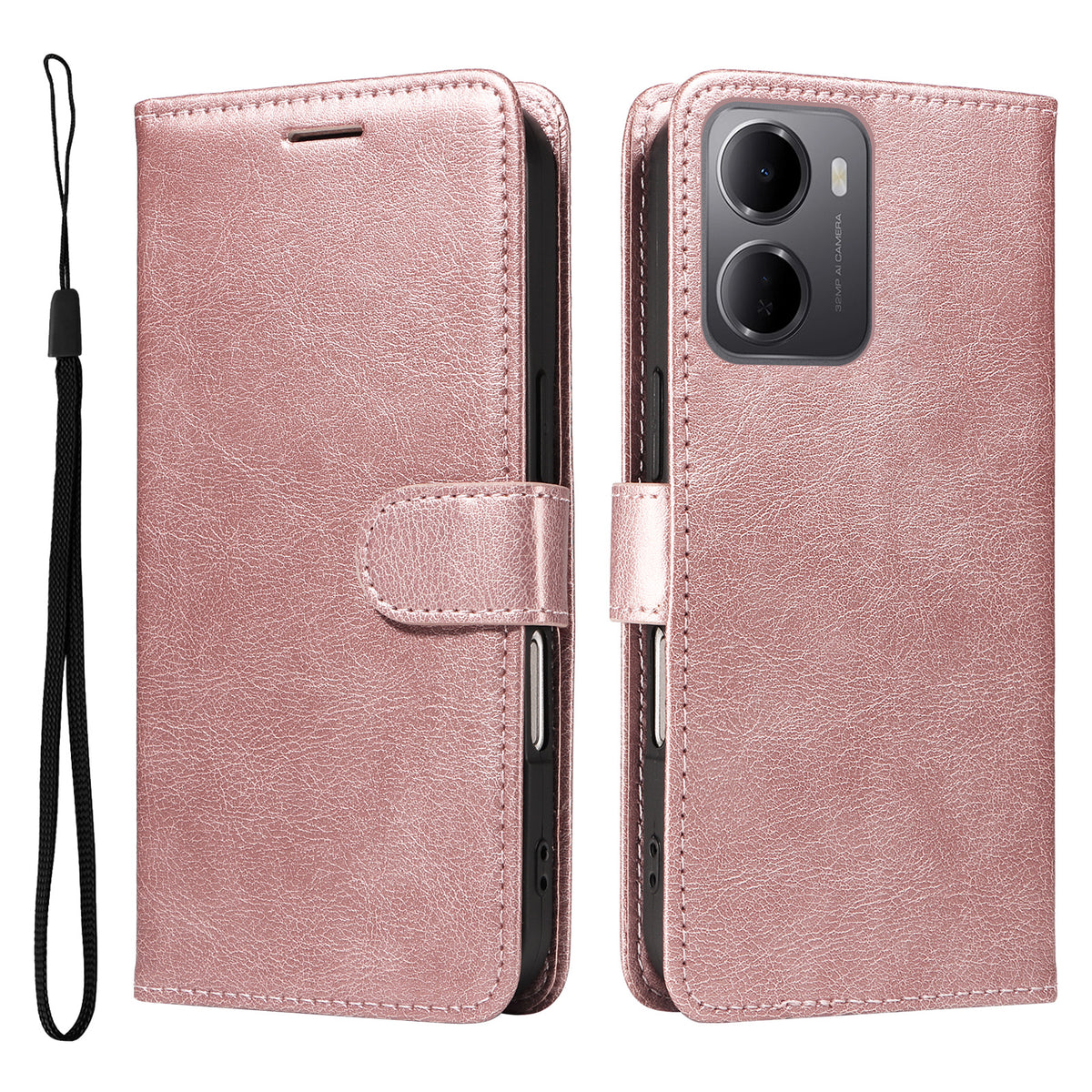 For Xiaomi Redmi 15a 5G Leather Wallet Case with Strap Solid Color Phone Stand Cover
