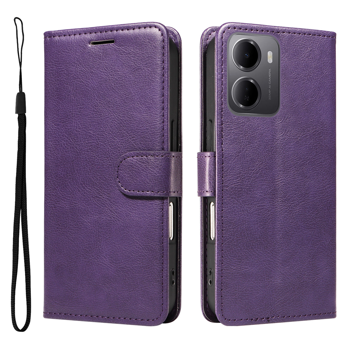 For Xiaomi Redmi 15a 5G Leather Wallet Case with Strap Solid Color Phone Stand Cover