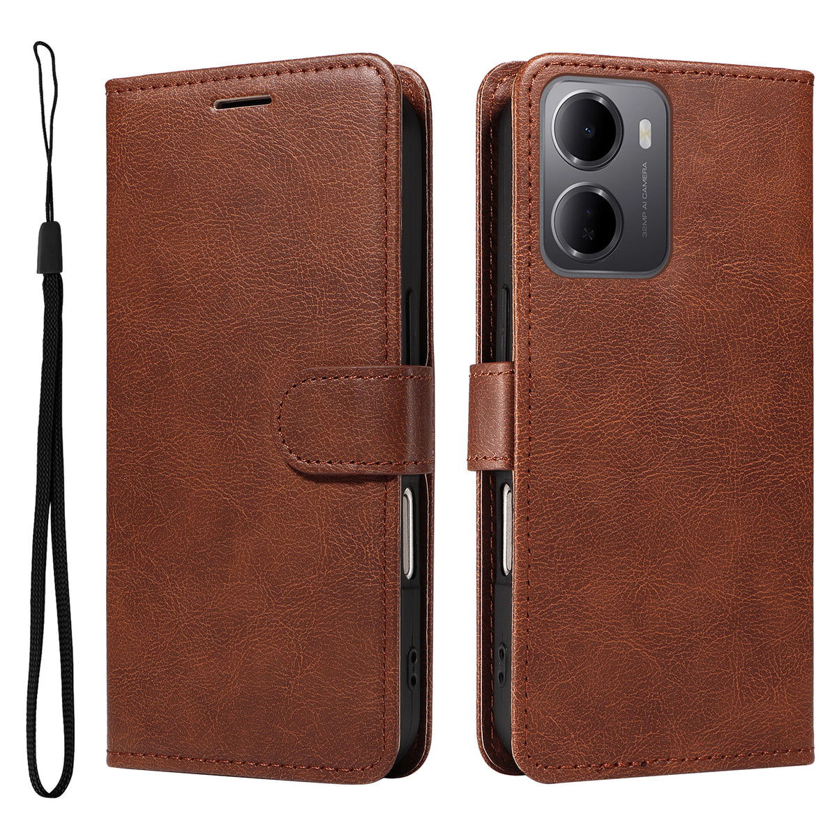 For Xiaomi Redmi 15a 5G Leather Wallet Case with Strap Solid Color Phone Stand Cover