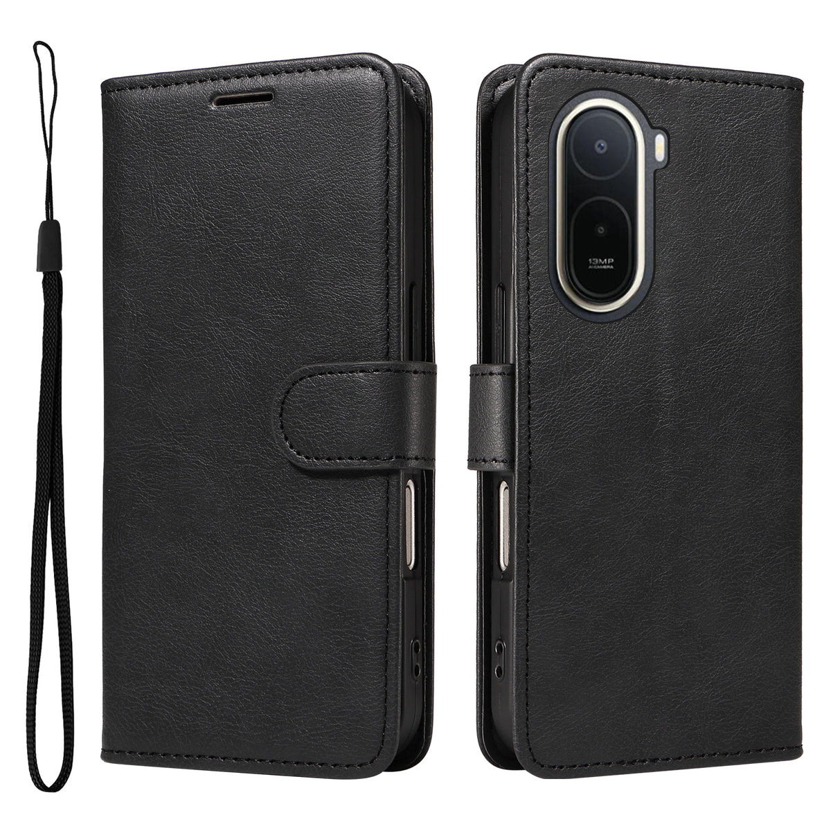 For Xiaomi Poco C85x 5G / Redmi A7 Pro 4G (171.56mm) Leather Wallet Case with Strap Solid Color Phone Stand Cover