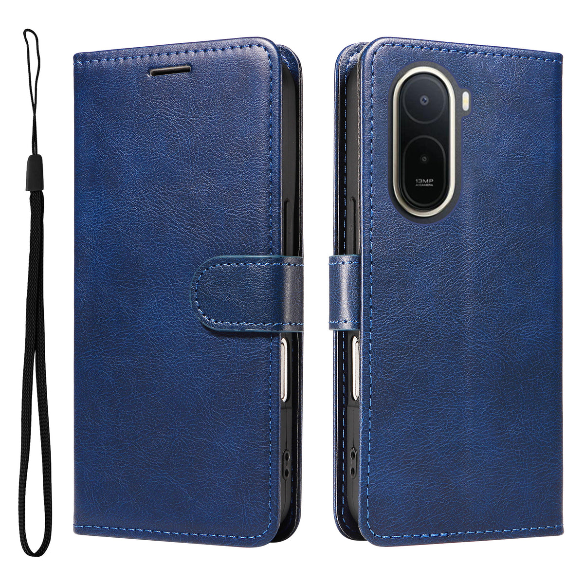For Xiaomi Poco C85x 5G / Redmi A7 Pro 4G (171.56mm) Leather Wallet Case with Strap Solid Color Phone Stand Cover