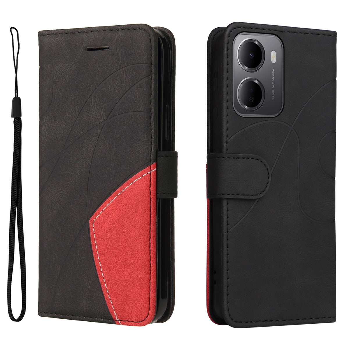 For Xiaomi Redmi 15a 5G Leather Phone Case Stand Wallet with Bi-colour Splicing Design
