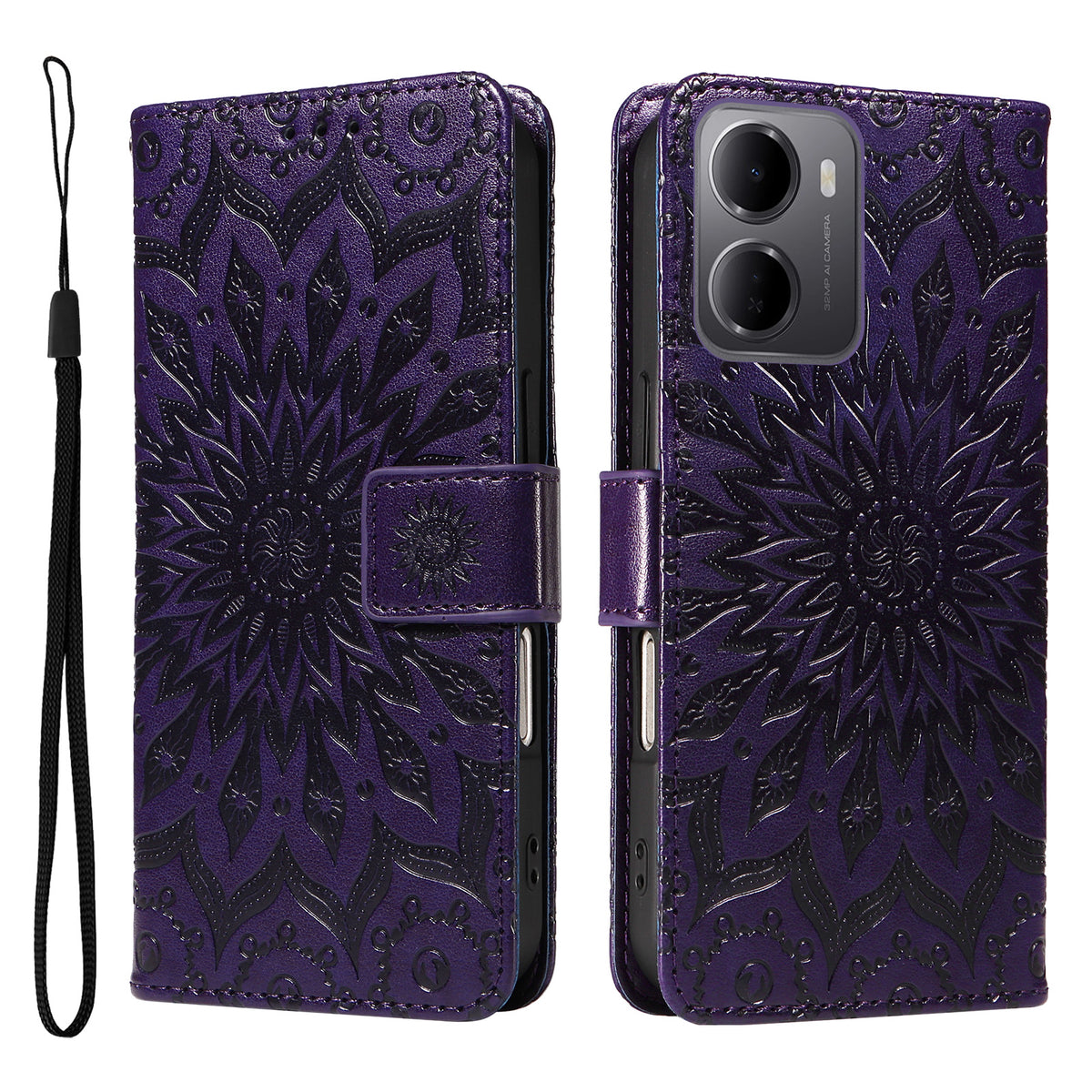 For Xiaomi Redmi 15a 5G Leather Wallet Case Sunflower Imprinted Phone Cover