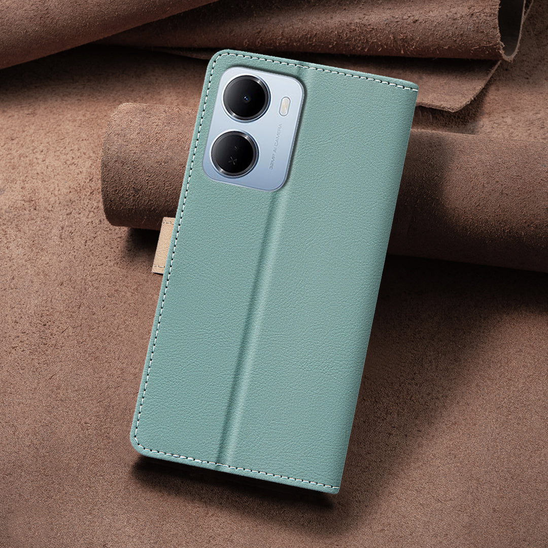BINFEN COLOR för Xiaomi Redmi 15a 5G Läderfodral Skarvningsfärg RFID-blockerande plånboksfodral med stativ