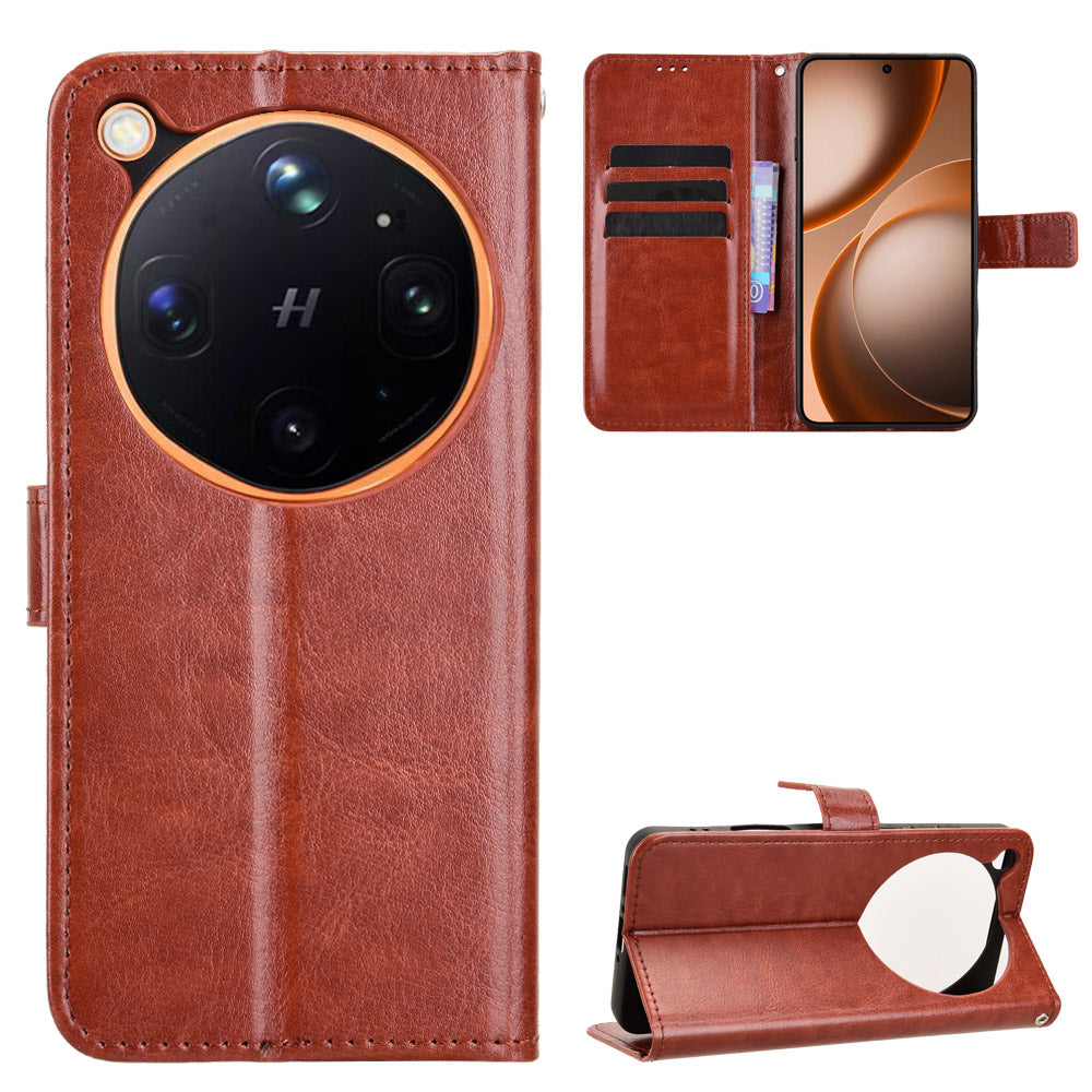 For Oppo Find X9 Ultra 5G PU Leather Case with Strap Crazy Horse Texture Phone Wallet Cover