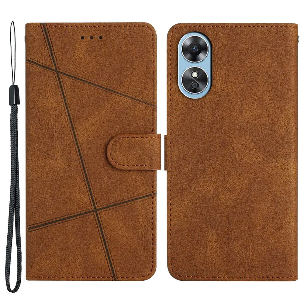 Plånboksfodral för Oppo A17 4G / A17k 4G-linjer, skyddande skal med tryck, Crazy Horse-textur, PU-läder med rem