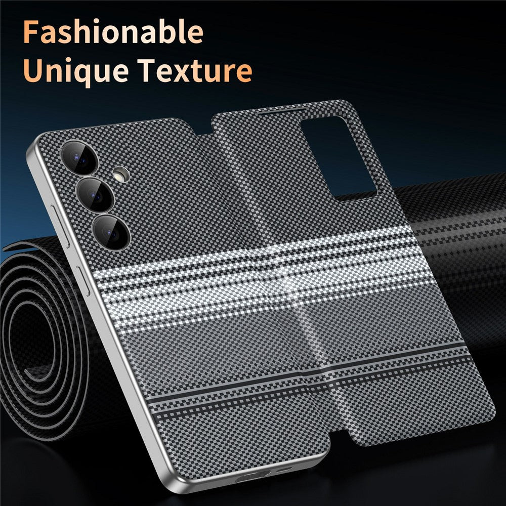 For Samsung Galaxy S25 Case Card Slot View Window Gradient Color Checkered Pattern Leather Phone Cover