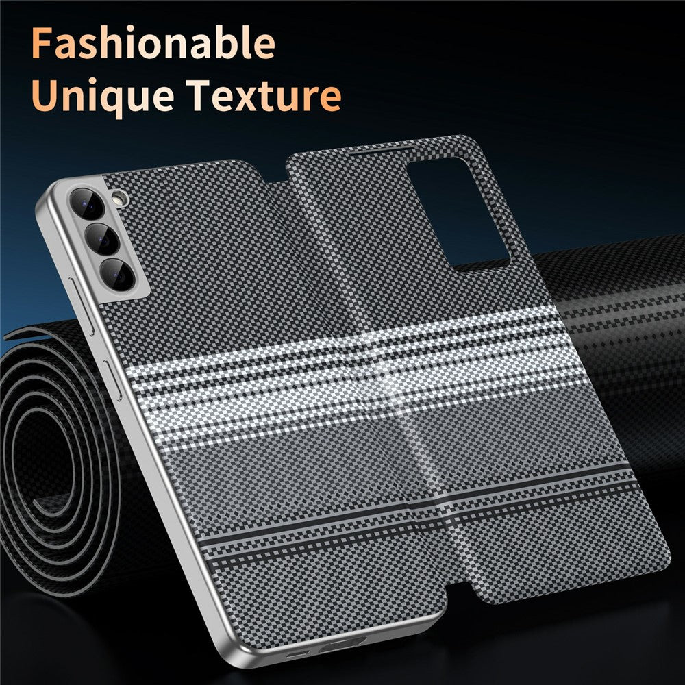For Samsung Galaxy S22+ 5G Case Card Slot View Window Gradient Color Checkered Pattern Leather Phone Cover
