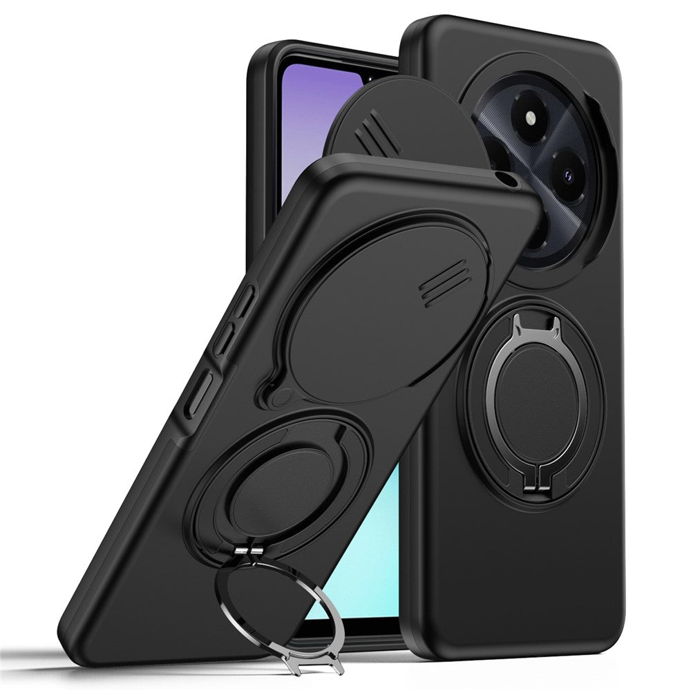 Magnetisk cover til Xiaomi Poco C75 4G / Redmi 14C 4G / Redmi 14C 5G / Redmi 14R 5G med ringstativ, skydekamera og TPU-PC-hybridcover