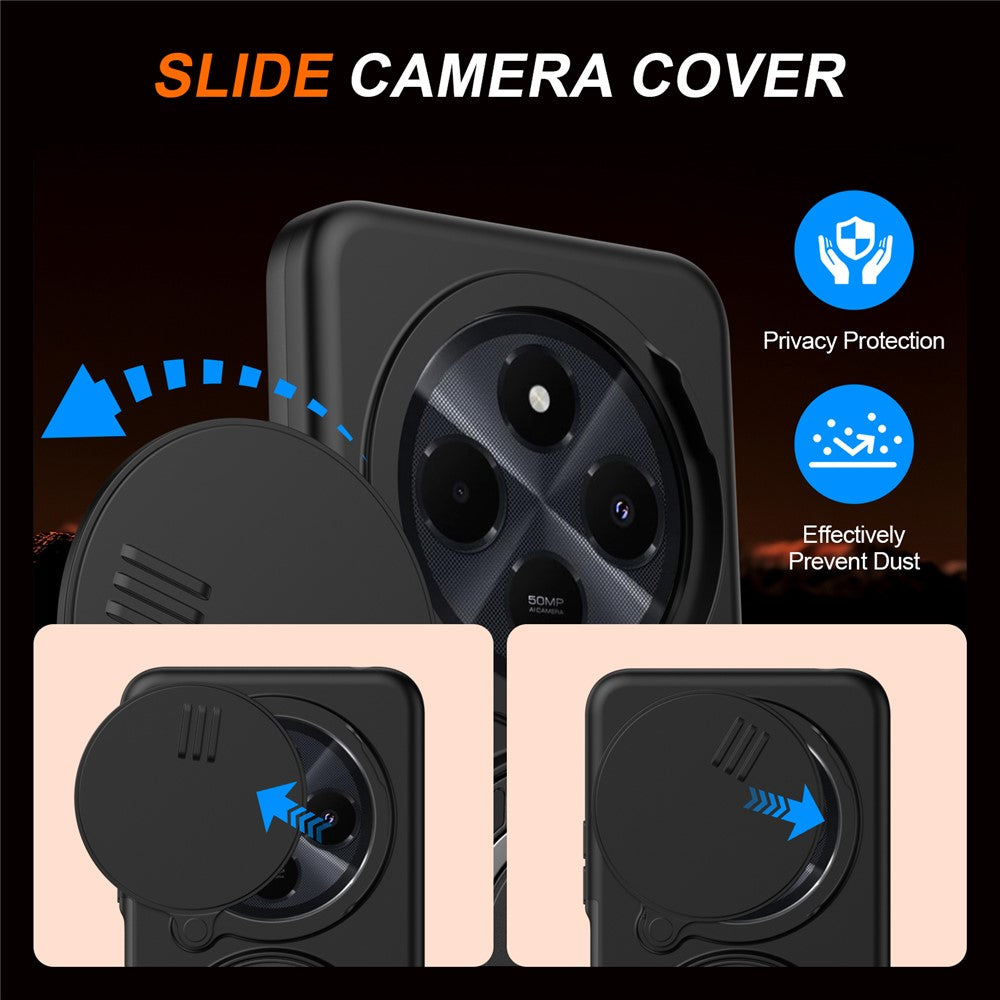 Magnetisk cover til Xiaomi Poco C75 4G / Redmi 14C 4G / Redmi 14C 5G / Redmi 14R 5G med ringstativ, skydekamera og TPU-PC-hybridcover