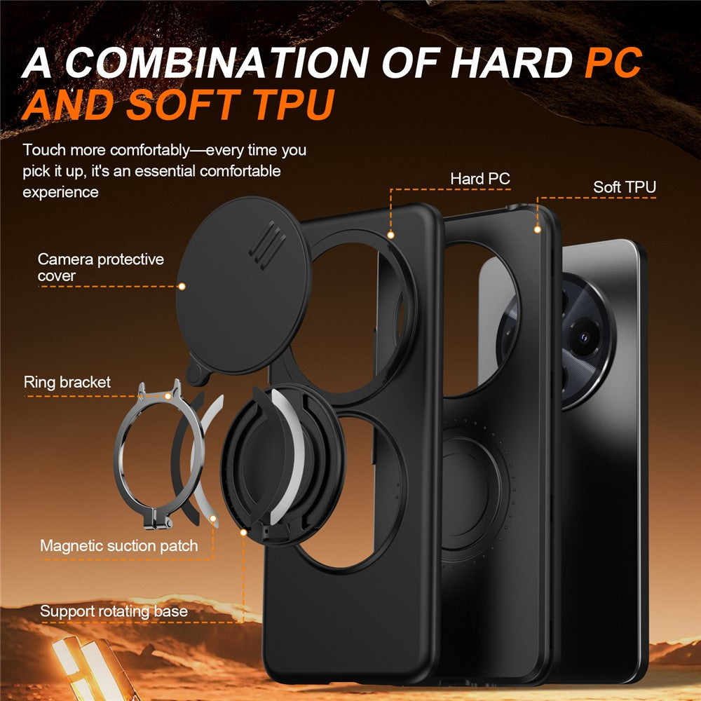 Magnetisk cover til Xiaomi Poco C75 4G / Redmi 14C 4G / Redmi 14C 5G / Redmi 14R 5G med ringstativ, skydekamera og TPU-PC-hybridcover