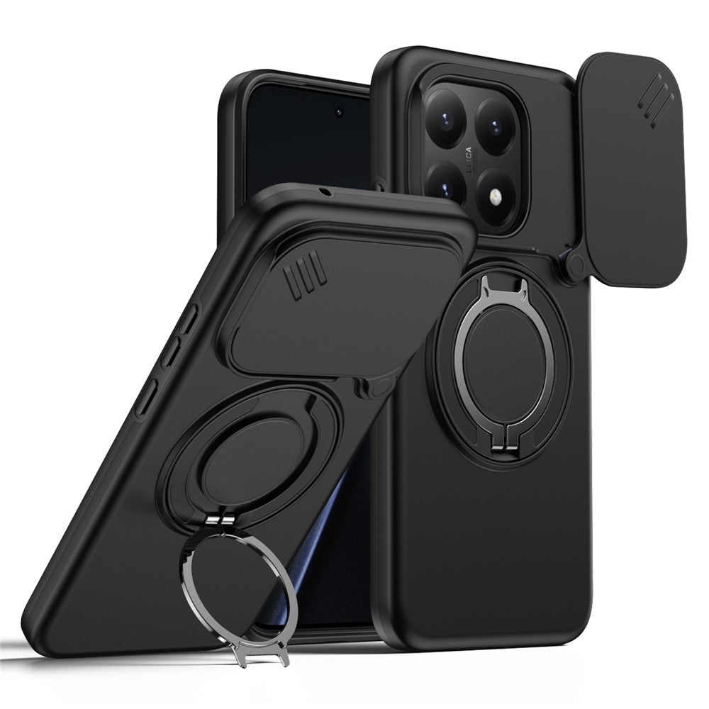 For Xiaomi 15T Magnetic Case Ring Kickstand Slide Camera Cover TPU PC Hybrid Phone Shell
