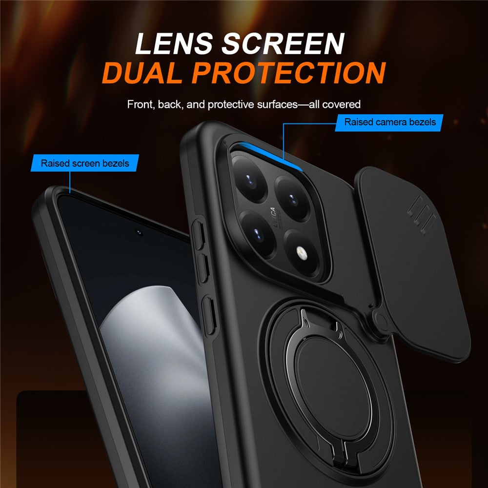 For Xiaomi 15T Magnetic Case Ring Kickstand Slide Camera Cover TPU PC Hybrid Phone Shell