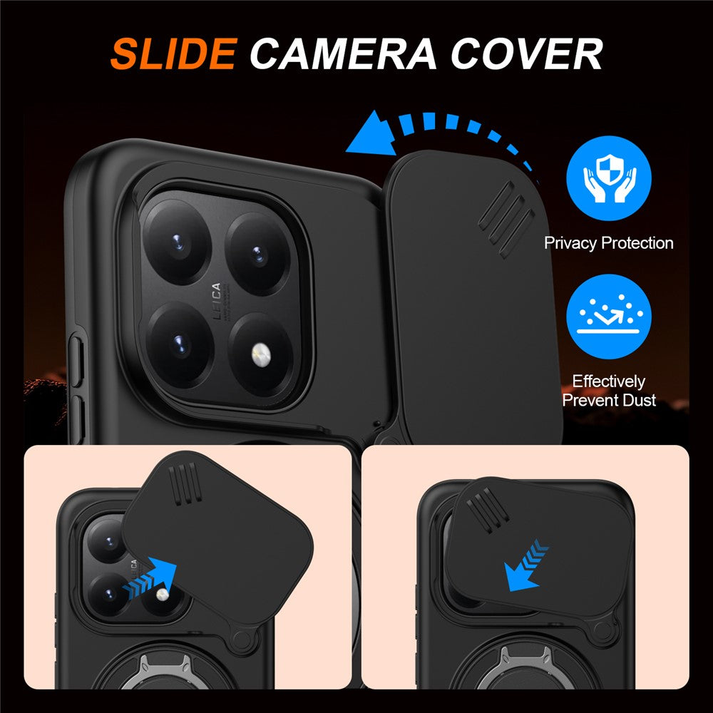For Xiaomi 15T Magnetic Case Ring Kickstand Slide Camera Cover TPU PC Hybrid Phone Shell