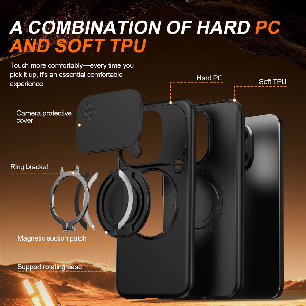 For Xiaomi 15T Magnetic Case Ring Kickstand Slide Camera Cover TPU PC Hybrid Phone Shell