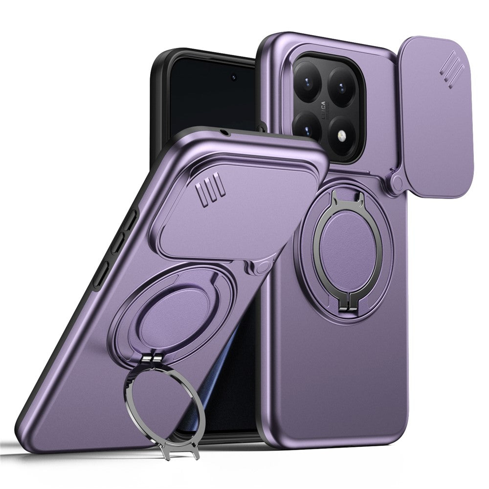 For Xiaomi 15T Magnetic Case Ring Kickstand Slide Camera Cover TPU PC Hybrid Phone Shell