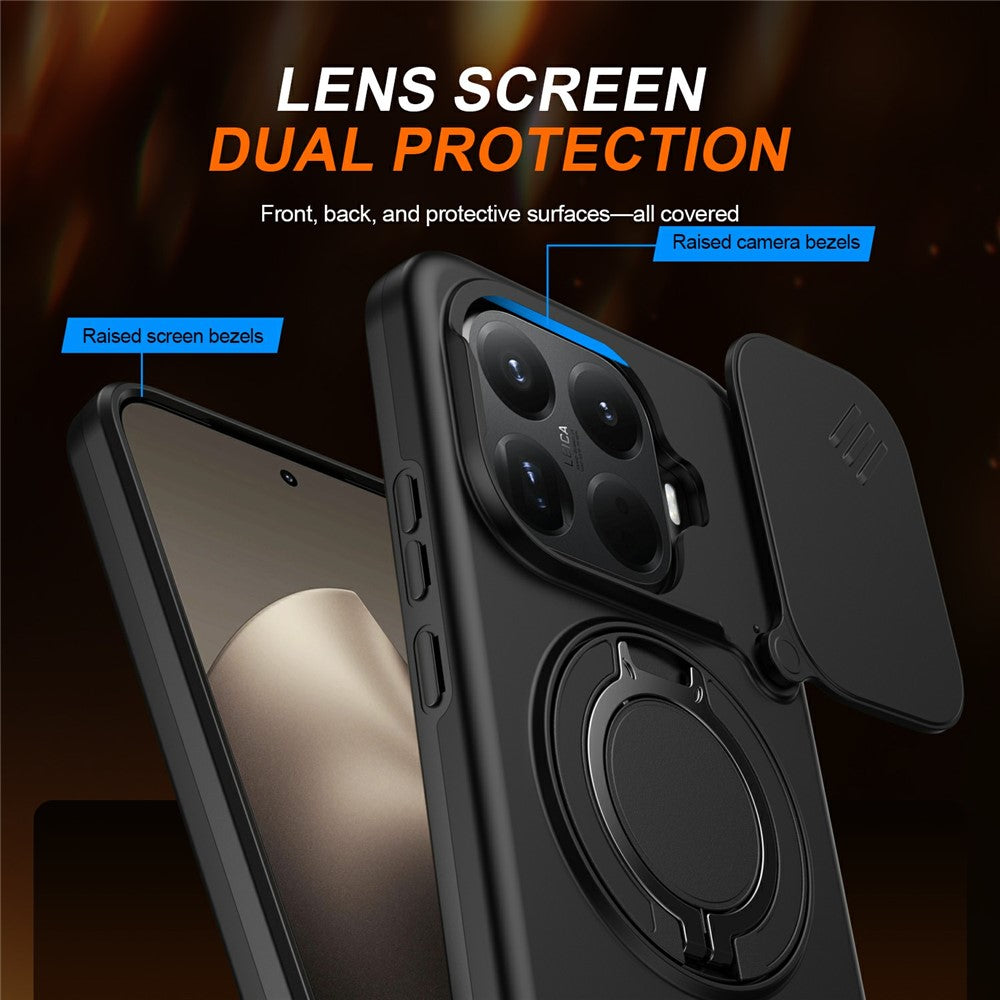Magnetisk cover til Xiaomi 15T Pro med ringholder, kameraskydedæksel, TPU- og PC-hybridtelefoncover