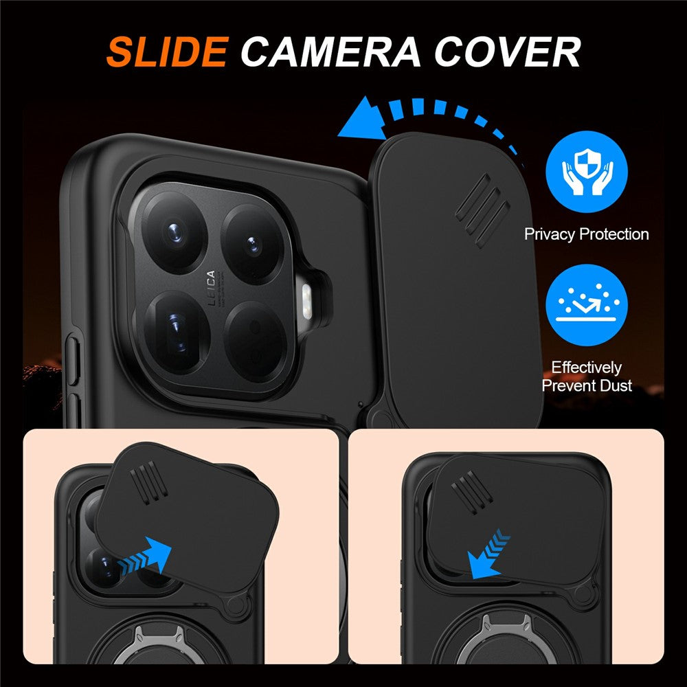 Magnetisk cover til Xiaomi 15T Pro med ringholder, kameraskydedæksel, TPU- og PC-hybridtelefoncover