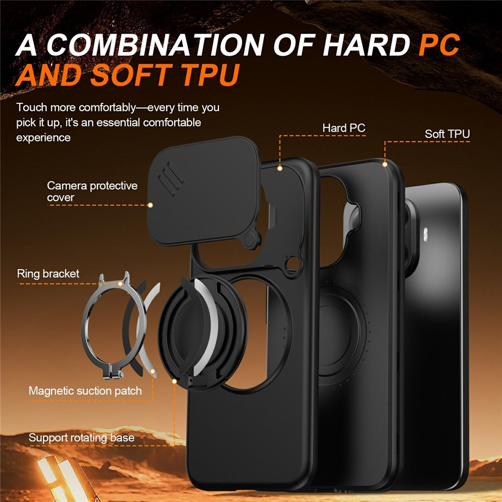 Magnetisk cover til Xiaomi 15T Pro med ringholder, kameraskydedæksel, TPU- og PC-hybridtelefoncover