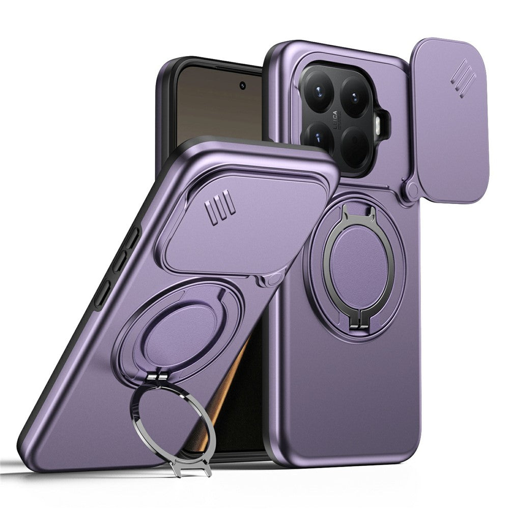 Magnetisk cover til Xiaomi 15T Pro med ringholder, kameraskydedæksel, TPU- og PC-hybridtelefoncover