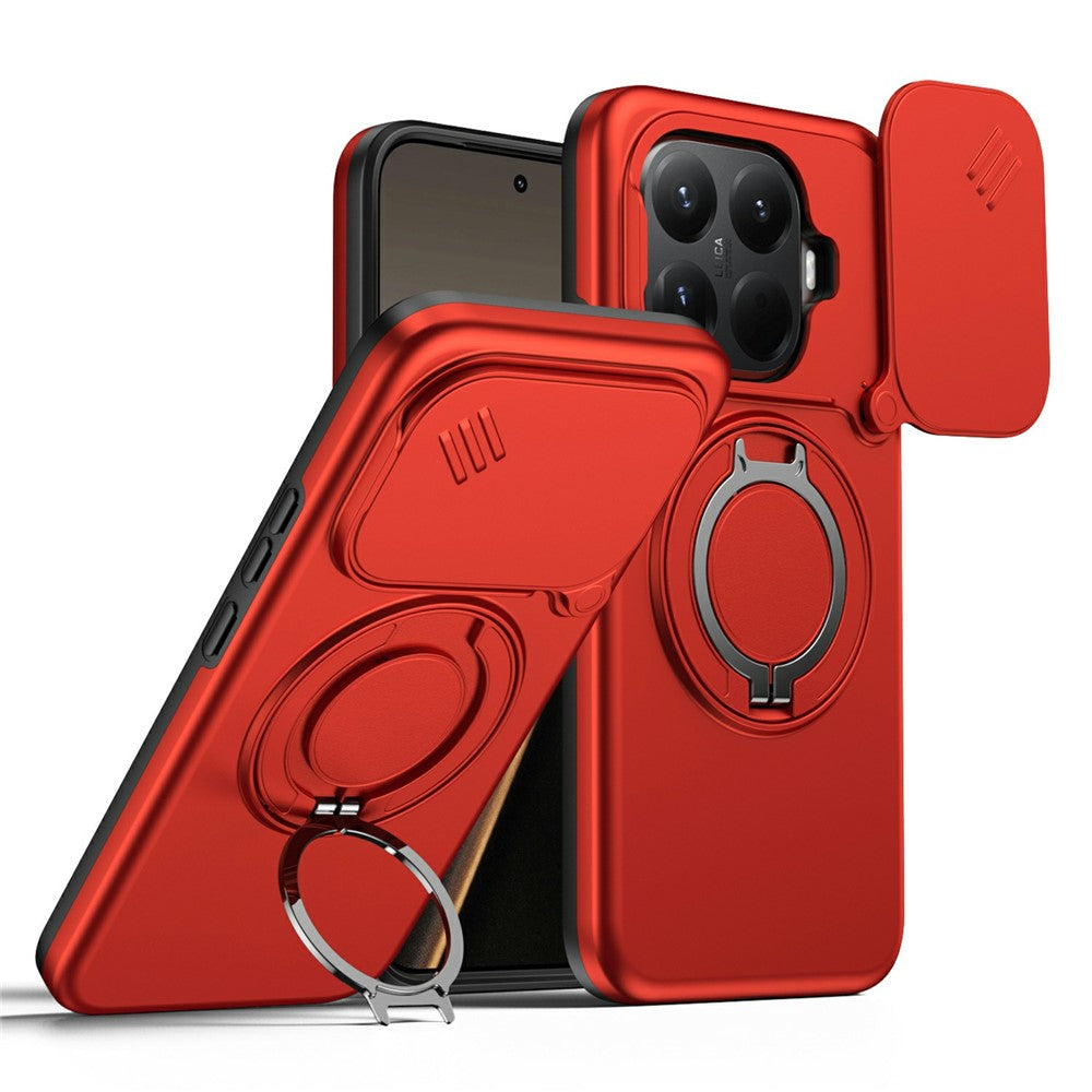Magnetisk cover til Xiaomi 15T Pro med ringholder, kameraskydedæksel, TPU- og PC-hybridtelefoncover