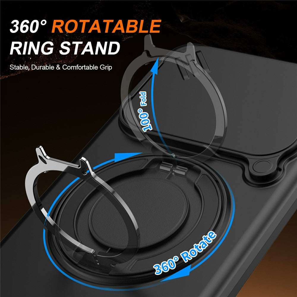 For Xiaomi Redmi Note 14 5G / Note 14 4G (163.25mm) Magnetic Case Ring Kickstand Slide Camera Cover TPU PC Hybrid Phone Shell