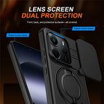 For Xiaomi Redmi Note 14 5G / Note 14 4G (163.25mm) Magnetic Case Ring Kickstand Slide Camera Cover TPU PC Hybrid Phone Shell