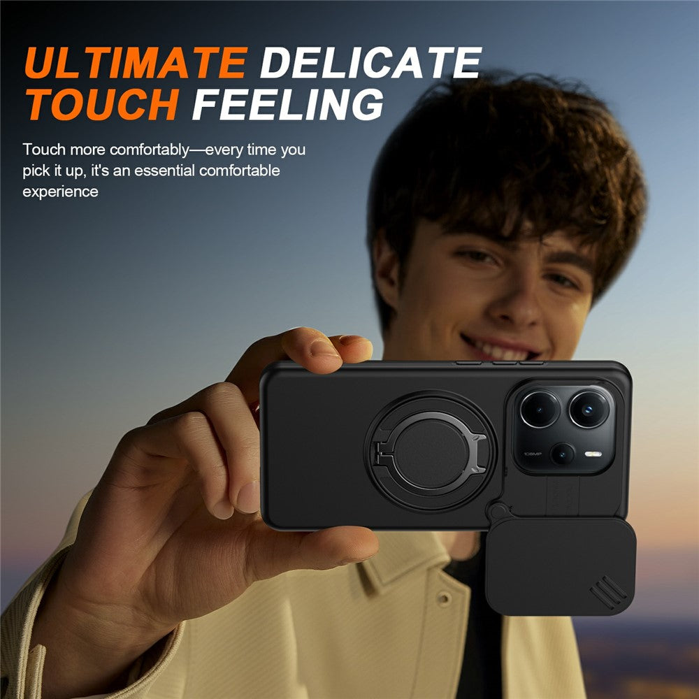 For Xiaomi Redmi Note 14 5G / Note 14 4G (163.25mm) Magnetic Case Ring Kickstand Slide Camera Cover TPU PC Hybrid Phone Shell