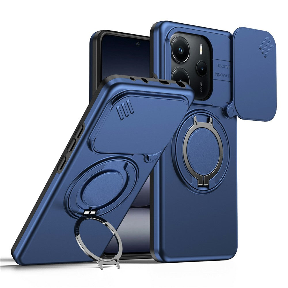 For Xiaomi Redmi Note 14 5G / Note 14 4G (163.25mm) Magnetic Case Ring Kickstand Slide Camera Cover TPU PC Hybrid Phone Shell