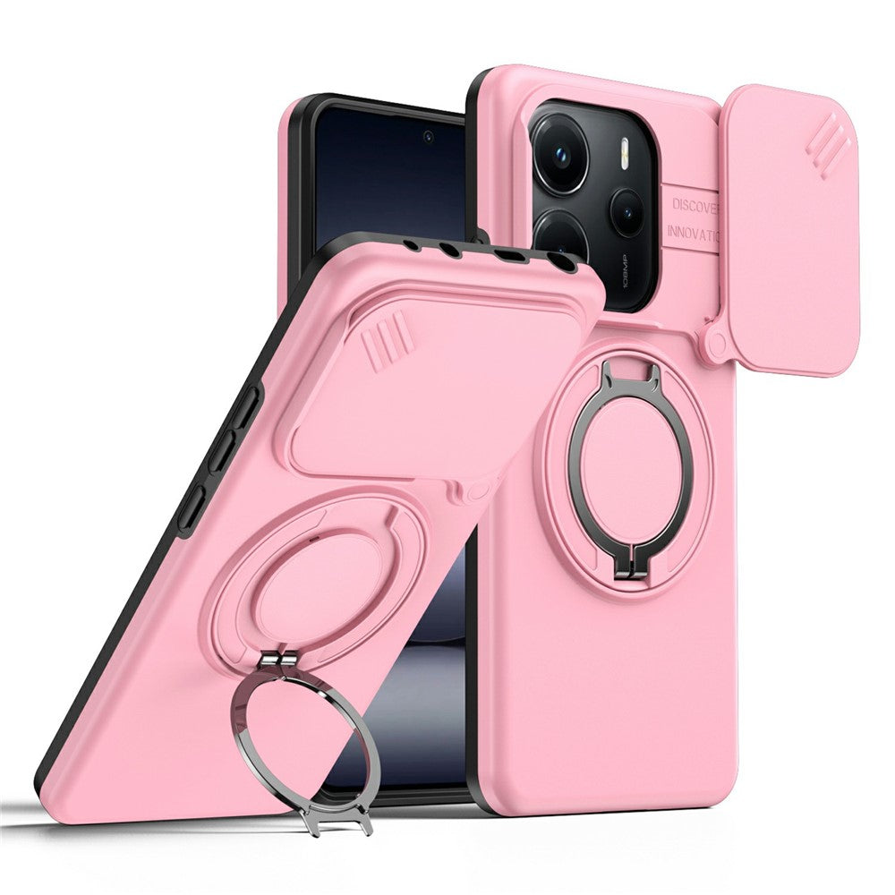 For Xiaomi Redmi Note 14 5G / Note 14 4G (163.25mm) Magnetic Case Ring Kickstand Slide Camera Cover TPU PC Hybrid Phone Shell
