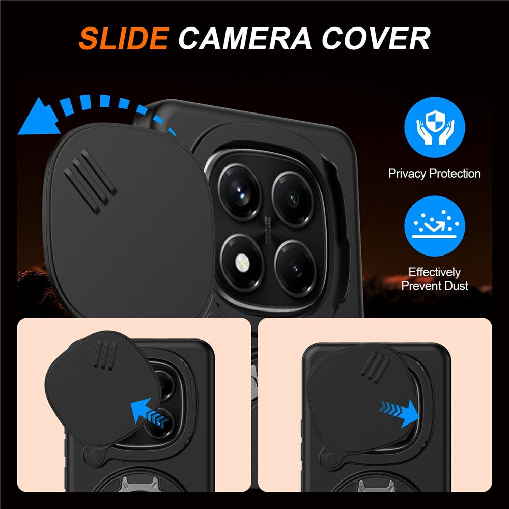 Magnetic Case for Xiaomi Poco X7 5G / Redmi Note 14 Pro 4G / 14 Pro 5G / 14 Pro+ 5G Ring Kickstand Slide Camera Cover TPU PC Hybrid Phone Shell