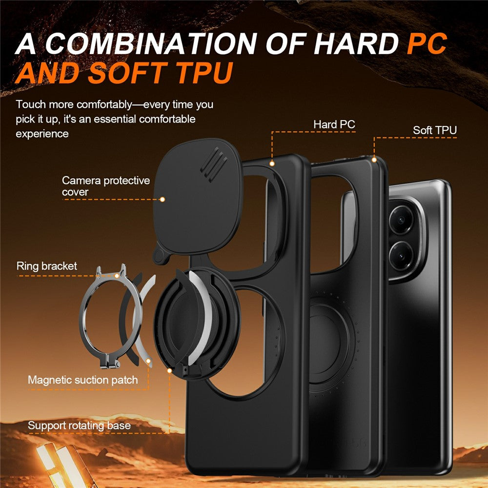 Magnetic Case for Xiaomi Poco X7 5G / Redmi Note 14 Pro 4G / 14 Pro 5G / 14 Pro+ 5G Ring Kickstand Slide Camera Cover TPU PC Hybrid Phone Shell
